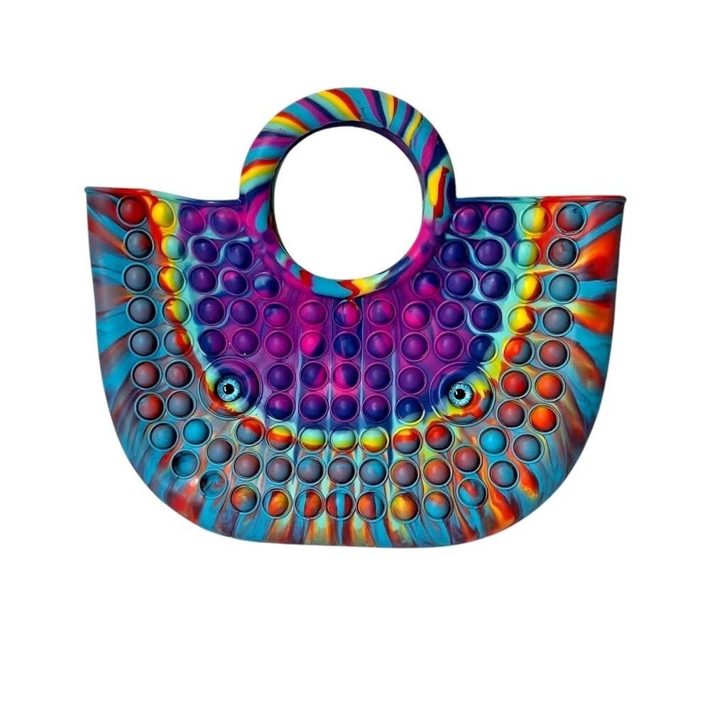 Pop It Fidget Rainbow Rubber Purse Bag With Blue Eyes,Beach Travel